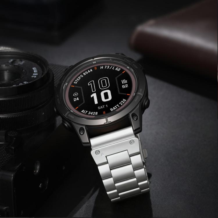 For Garmin 26mm Integrated Tactix Three Beads Folding Clasp Stainless Steel Watch Band
