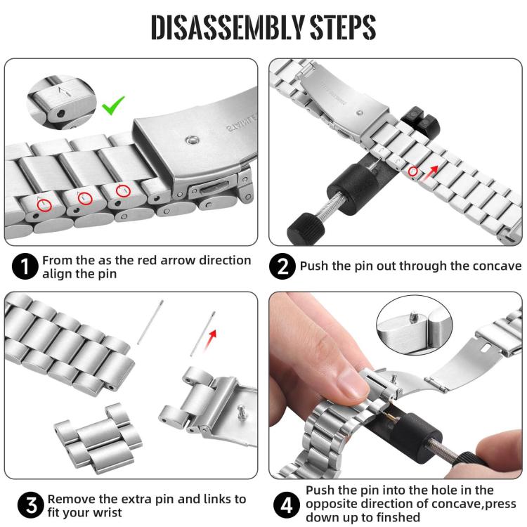 For Garmin 26mm Integrated Tactix Three Beads Folding Clasp Stainless Steel Watch Band