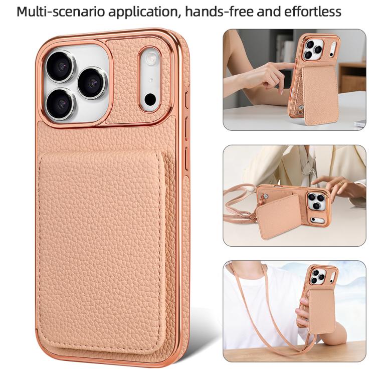 For iPhone 17 Pro Max VIETAO Litchi Texture Wallet PU Phone Case with Lanyard