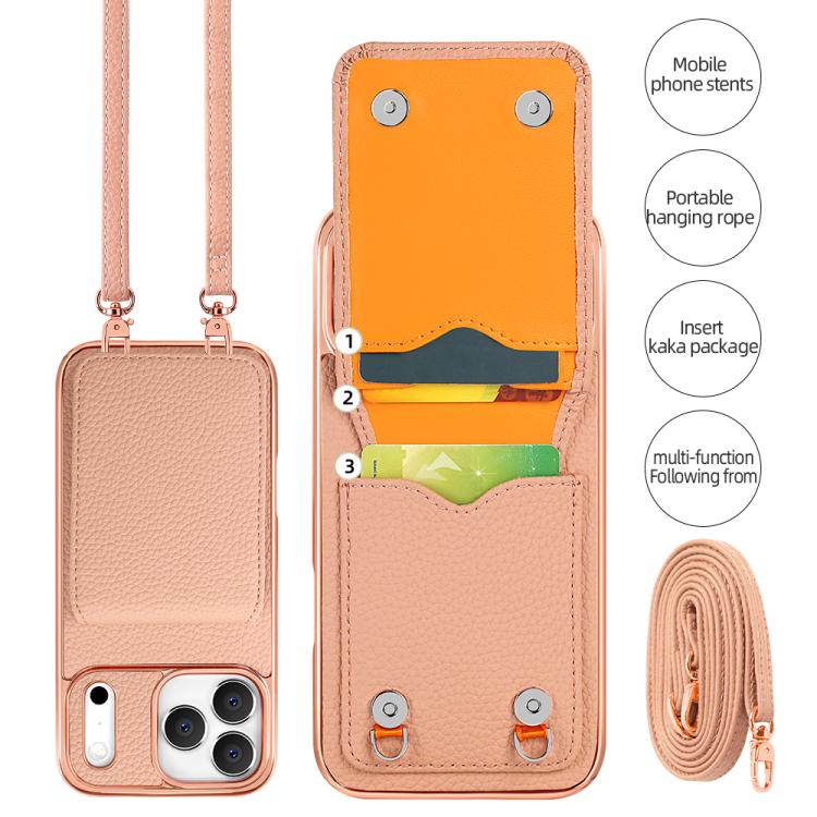 For iPhone 17 Pro Max VIETAO Litchi Texture Wallet PU Phone Case with Lanyard