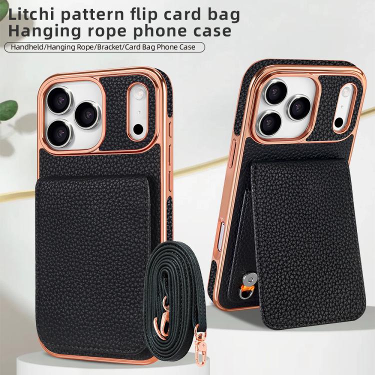 For iPhone 17 Pro Max VIETAO Litchi Texture Wallet PU Phone Case with Lanyard