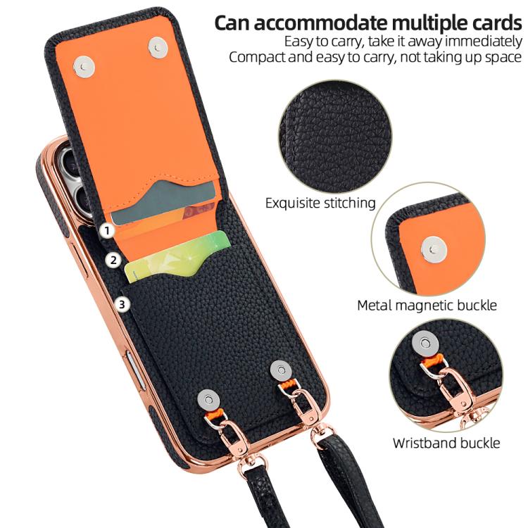 For iPhone 17 Pro Max VIETAO Litchi Texture Wallet PU Phone Case with Lanyard