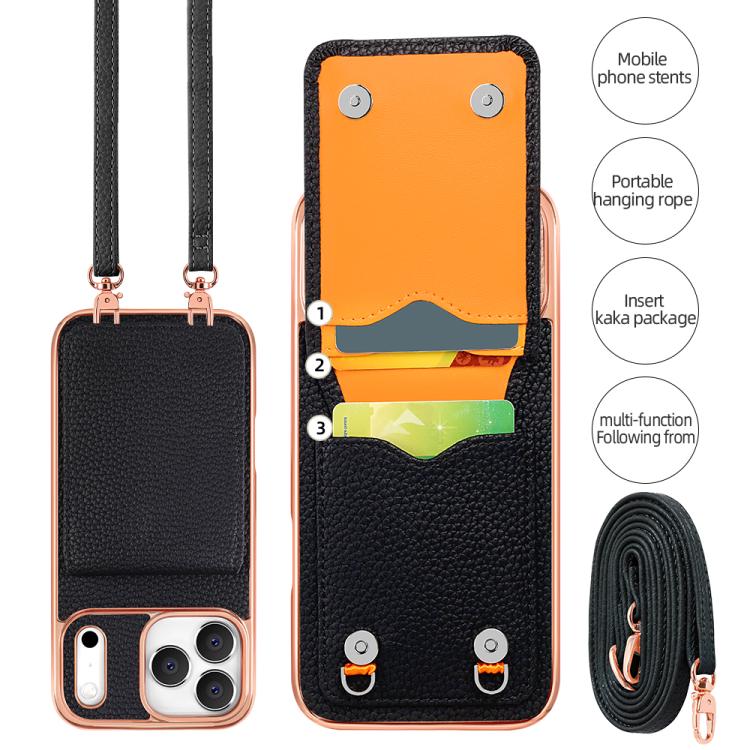 For iPhone 17 Pro Max VIETAO Litchi Texture Wallet PU Phone Case with Lanyard