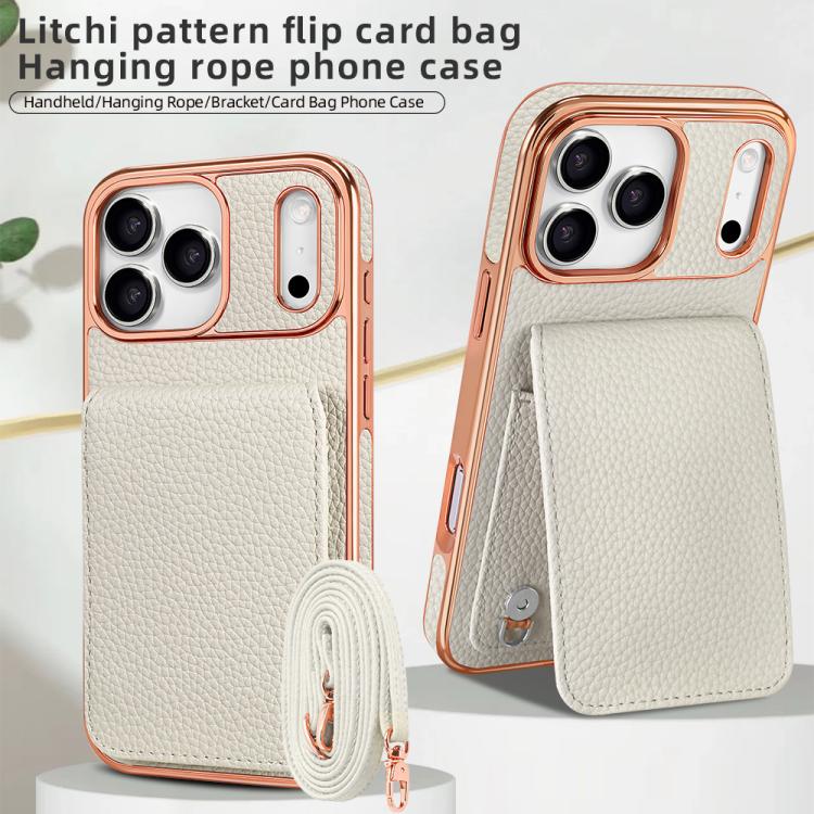 For iPhone 17 Pro Max VIETAO Litchi Texture Wallet PU Phone Case with Lanyard