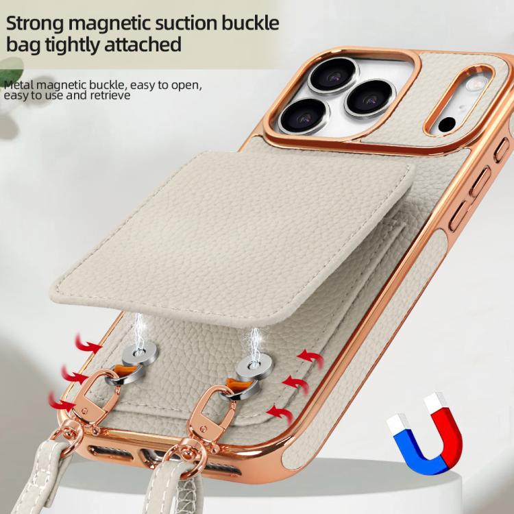 For iPhone 17 Pro Max VIETAO Litchi Texture Wallet PU Phone Case with Lanyard