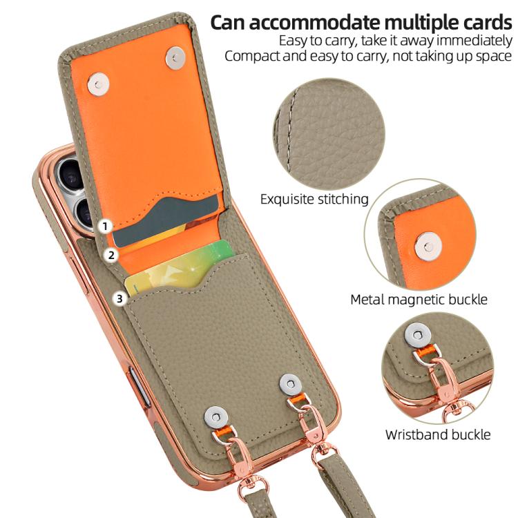 For iPhone 17 Pro Max VIETAO Litchi Texture Wallet PU Phone Case with Lanyard