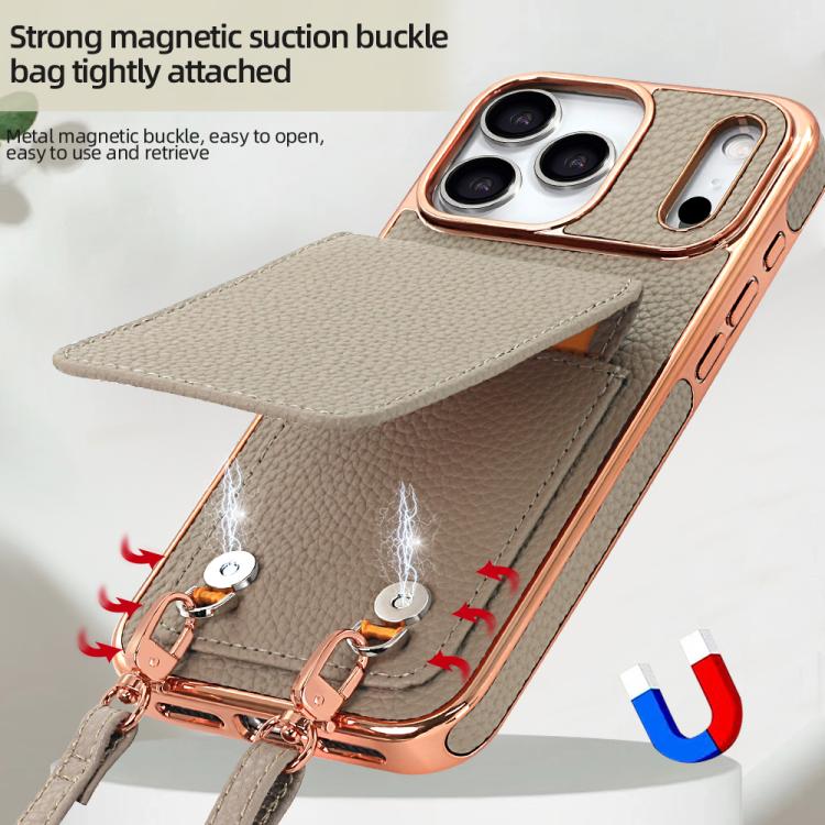 For iPhone 17 Pro Max VIETAO Litchi Texture Wallet PU Phone Case with Lanyard