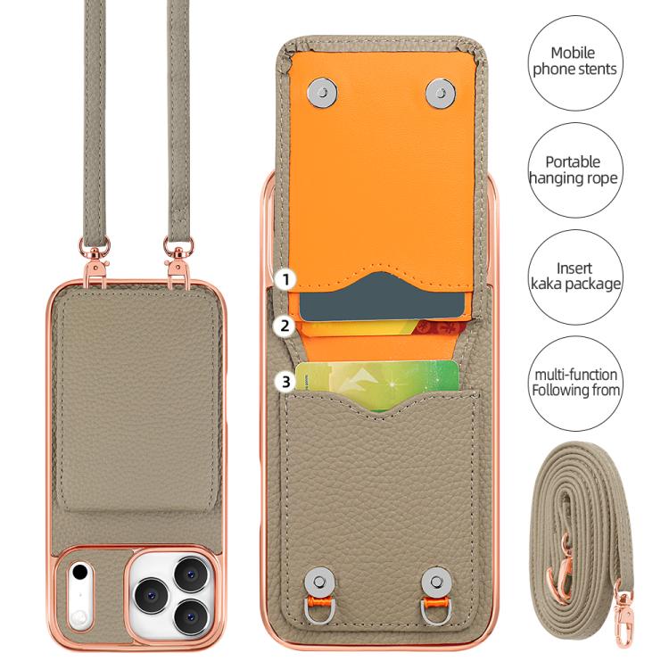 For iPhone 17 Pro Max VIETAO Litchi Texture Wallet PU Phone Case with Lanyard