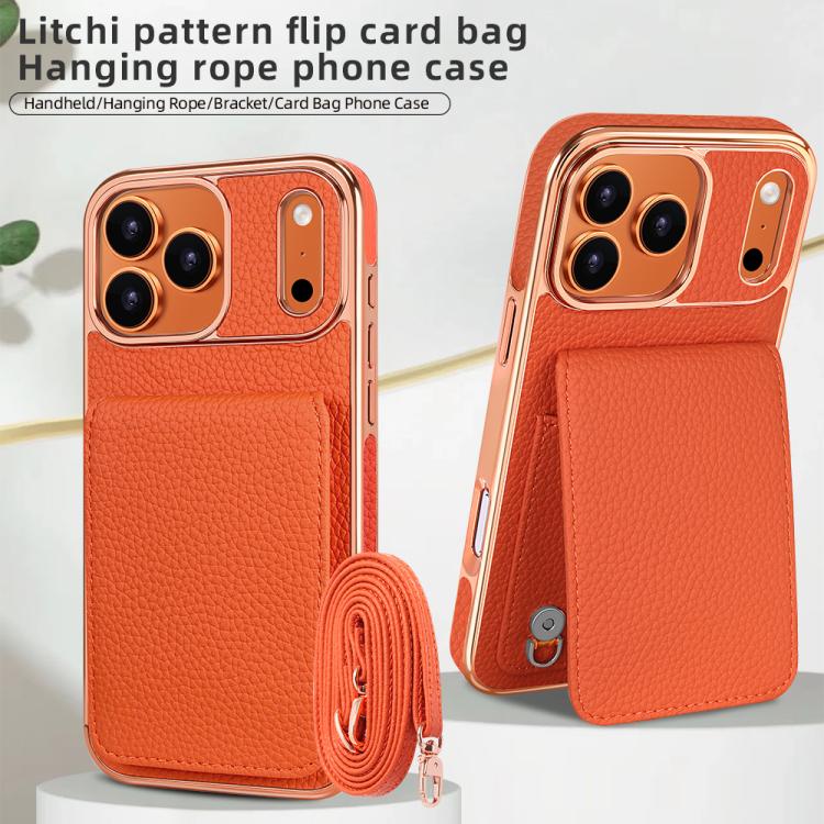 For iPhone 17 Pro Max VIETAO Litchi Texture Wallet PU Phone Case with Lanyard