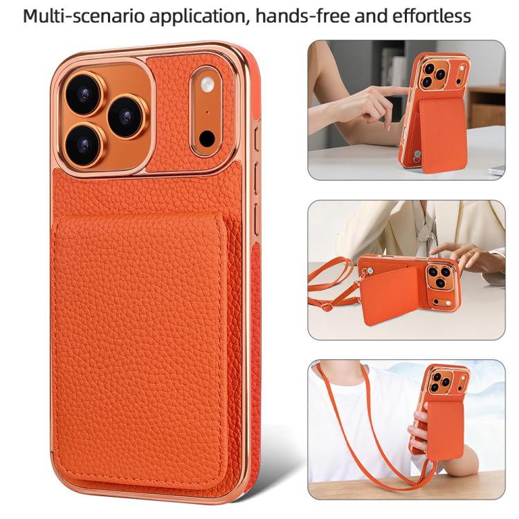 For iPhone 17 Pro Max VIETAO Litchi Texture Wallet PU Phone Case with Lanyard