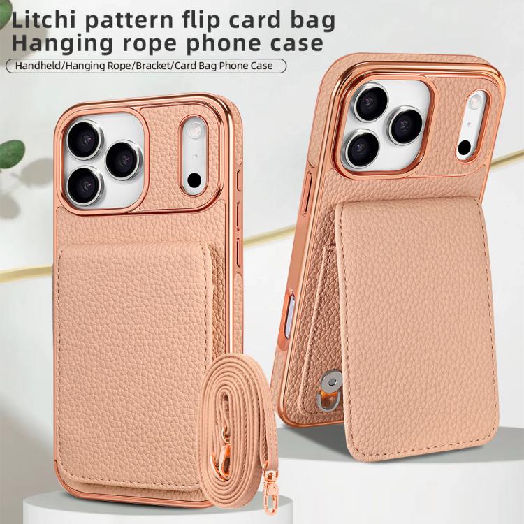 For iPhone 17 Pro VIETAO Litchi Texture Wallet PU Phone Case with Lanyard