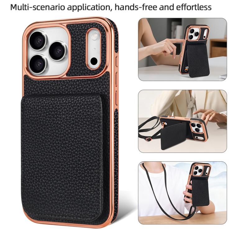 For iPhone 17 Pro VIETAO Litchi Texture Wallet PU Phone Case with Lanyard