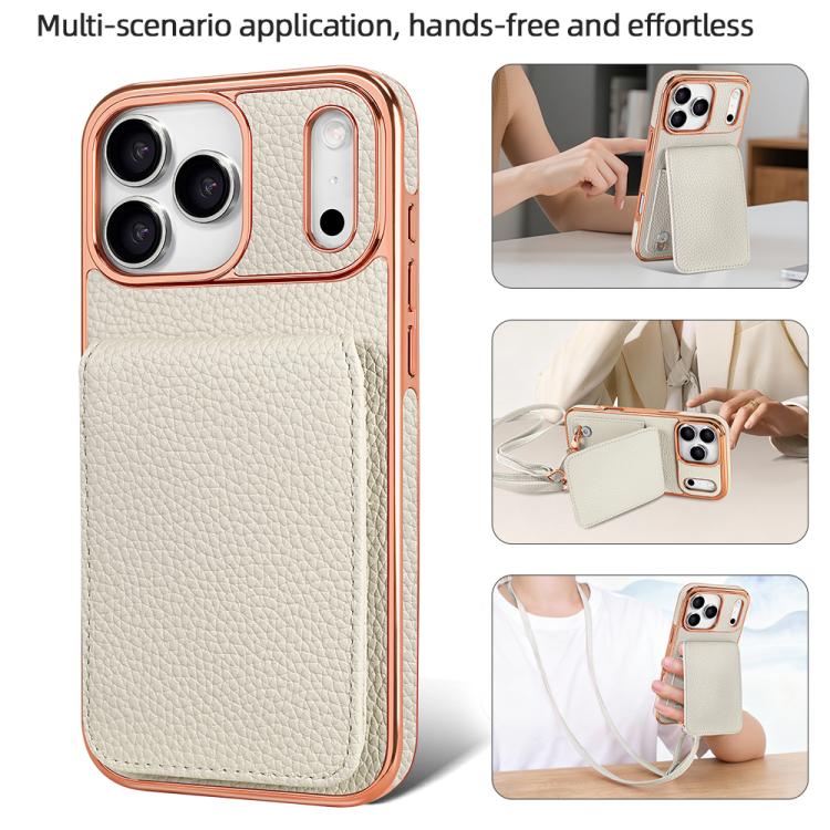 For iPhone 17 Pro VIETAO Litchi Texture Wallet PU Phone Case with Lanyard