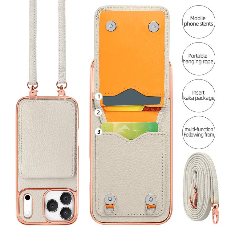 For iPhone 17 Pro VIETAO Litchi Texture Wallet PU Phone Case with Lanyard