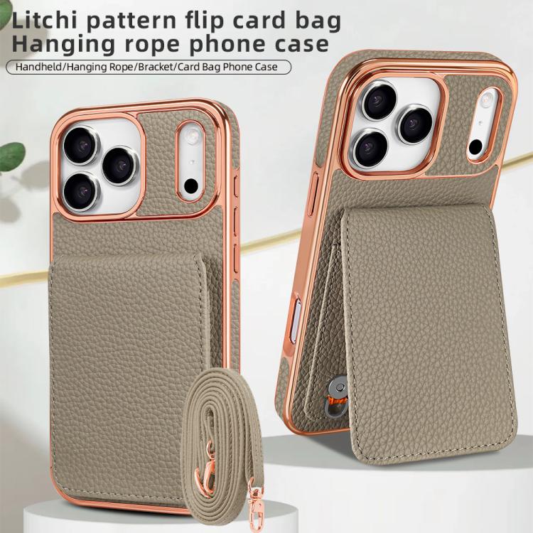 For iPhone 17 Pro VIETAO Litchi Texture Wallet PU Phone Case with Lanyard
