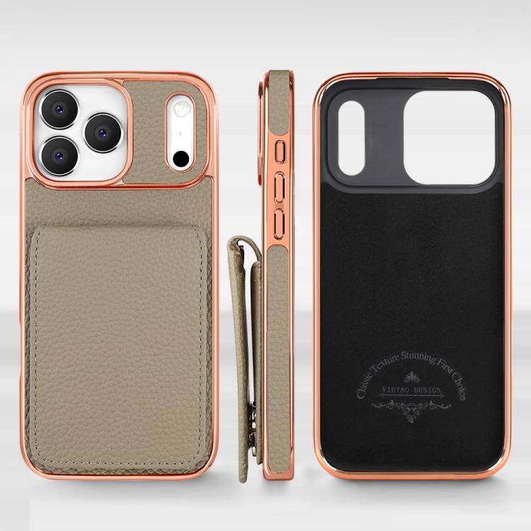 For iPhone 17 Pro VIETAO Litchi Texture Wallet PU Phone Case with Lanyard