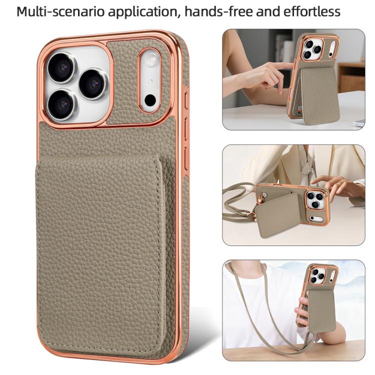 For iPhone 17 Pro VIETAO Litchi Texture Wallet PU Phone Case with Lanyard