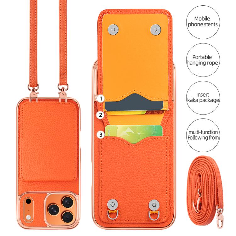 For iPhone 17 Pro VIETAO Litchi Texture Wallet PU Phone Case with Lanyard