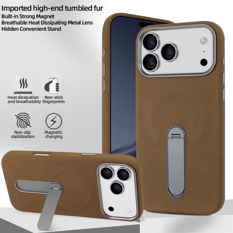 For iPhone 17 Pro Max VIETAO Suede MagSafe PU Leather Phone Case with Holder