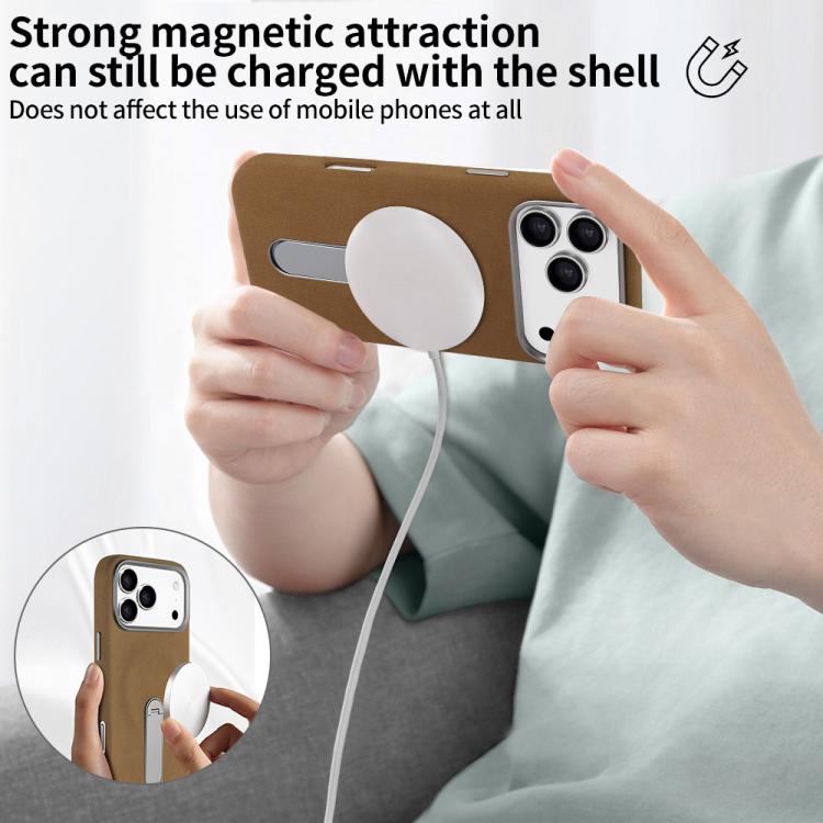 For iPhone 17 Pro VIETAO Suede MagSafe PU Leather Phone Case with Holder