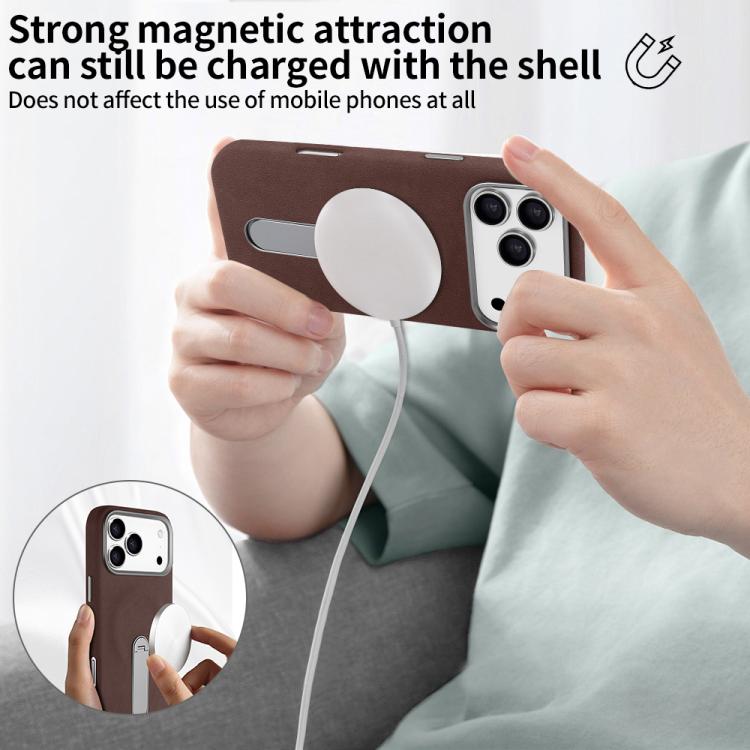 For iPhone 17 VIETAO Suede MagSafe PU Leather Phone Case with Holder