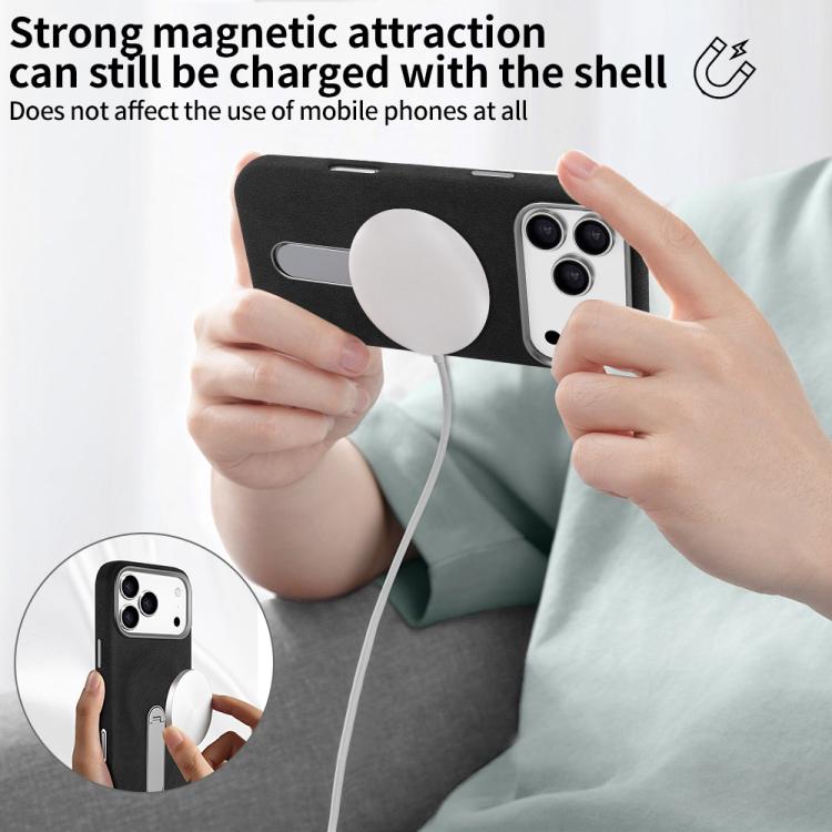 For iPhone 17 VIETAO Suede MagSafe PU Leather Phone Case with Holder