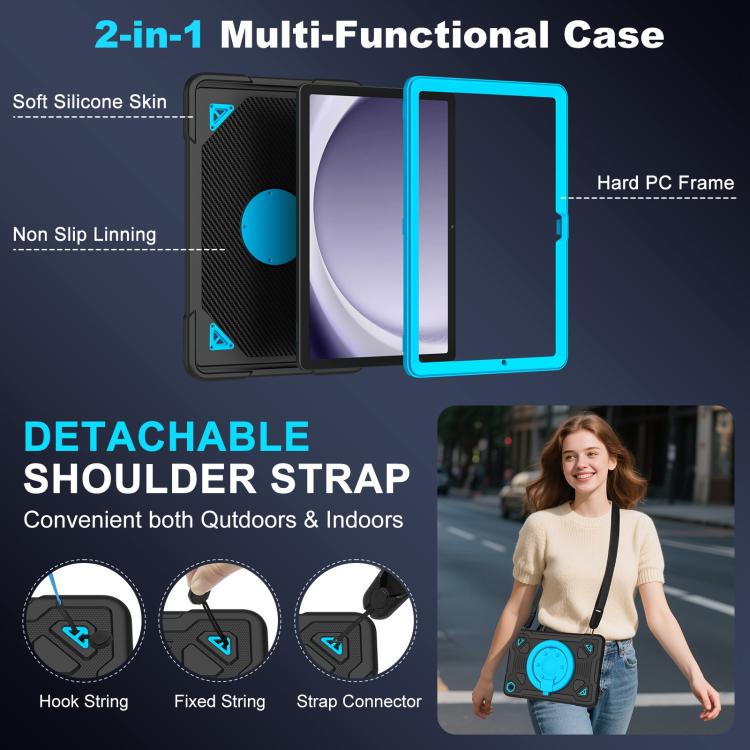 For Samsung Galaxy Tab A11+ / A9+ Space Planet Ring Holder Silicone Hydric PC Tablet Case with Shoulder Strap