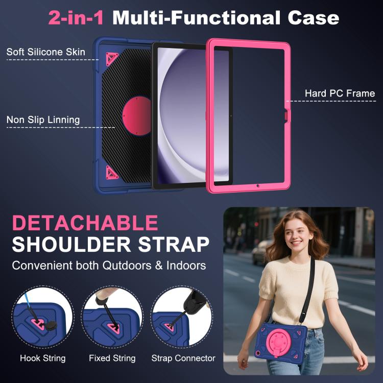 For Samsung Galaxy Tab A11+ / A9+ Space Planet Ring Holder Silicone Hydric PC Tablet Case with Shoulder Strap