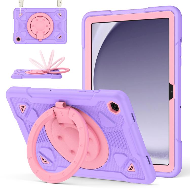 For Samsung Galaxy Tab A11+ / A9+ Space Planet Ring Holder Silicone Hydric PC Tablet Case with Shoulder Strap