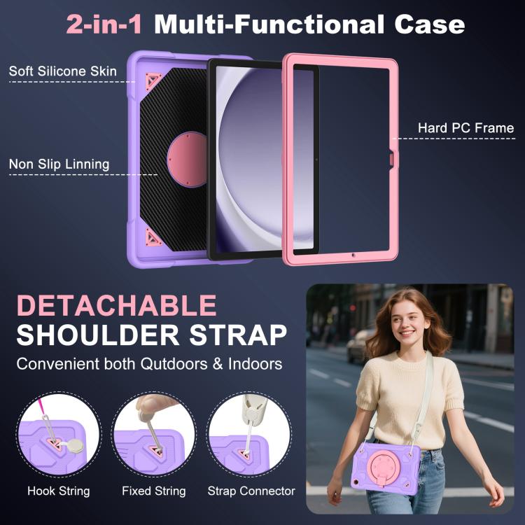 For Samsung Galaxy Tab A11+ / A9+ Space Planet Ring Holder Silicone Hydric PC Tablet Case with Shoulder Strap