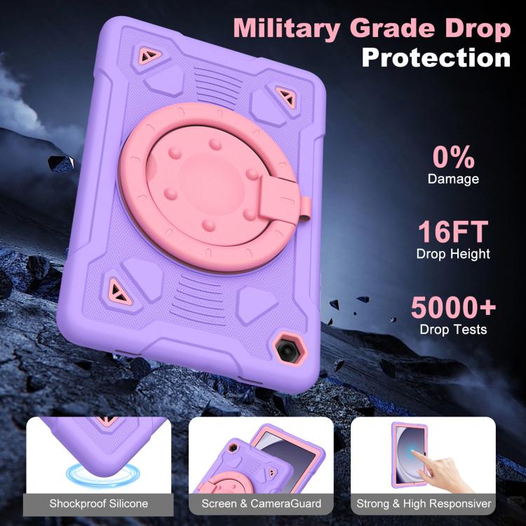 For Samsung Galaxy Tab A11+ / A9+ Space Planet Ring Holder Silicone Hydric PC Tablet Case with Shoulder Strap