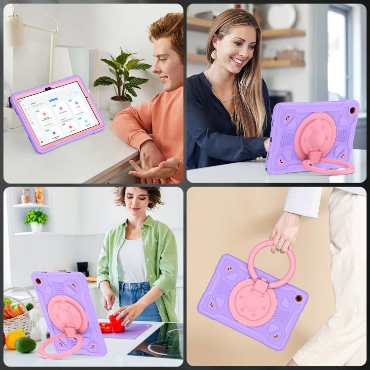 For Samsung Galaxy Tab A11+ / A9+ Space Planet Ring Holder Silicone Hydric PC Tablet Case with Shoulder Strap