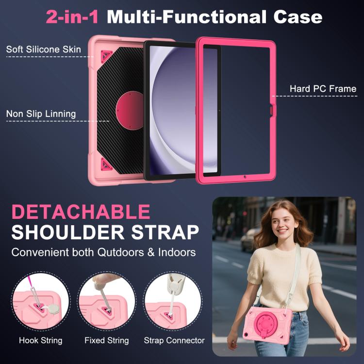For Samsung Galaxy Tab A11+ / A9+ Space Planet Ring Holder Silicone Hydric PC Tablet Case with Shoulder Strap