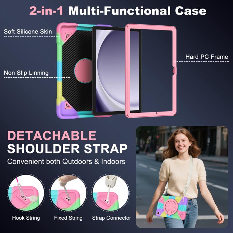 For Samsung Galaxy Tab A11+ / A9+ Space Planet Ring Holder Silicone Hydric PC Tablet Case with Shoulder Strap