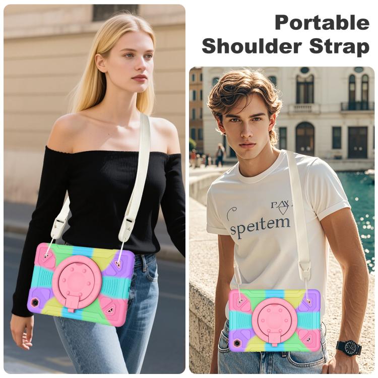 For Samsung Galaxy Tab A11+ / A9+ Space Planet Ring Holder Silicone Hydric PC Tablet Case with Shoulder Strap