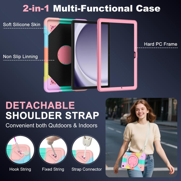 For Samsung Galaxy Tab A11+ / A9+ Space Planet Ring Holder Silicone Hydric PC Tablet Case with Shoulder Strap