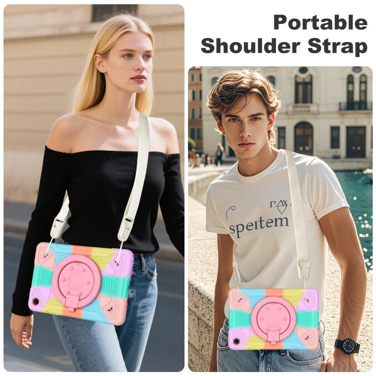 For Samsung Galaxy Tab A11+ / A9+ Space Planet Ring Holder Silicone Hydric PC Tablet Case with Shoulder Strap