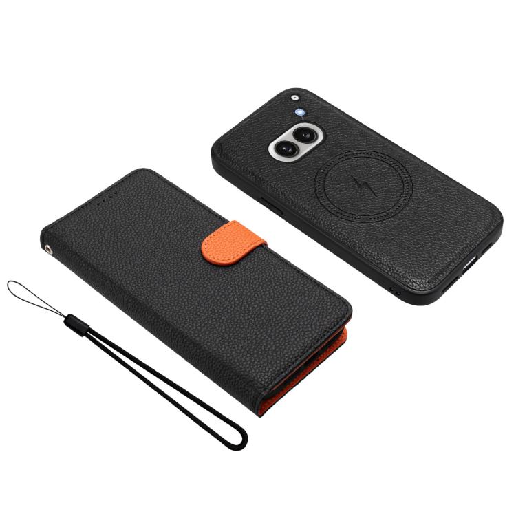 For Nothing Phone 2a Detachable Litchi Texture Magnetic Vegan Leather Phone Case