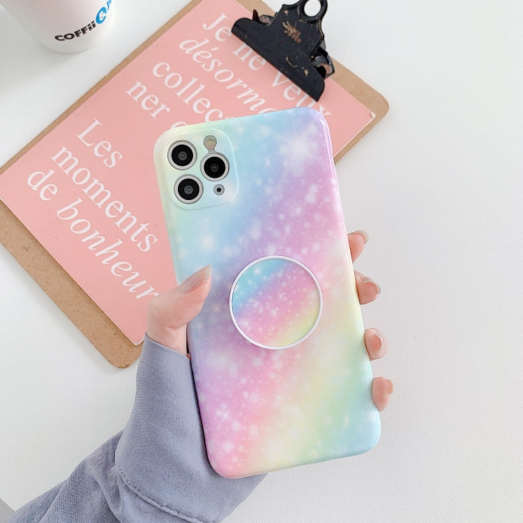 For iPhone 12 Pro Shockproof Colorful Glitter Marble Protective Case with Folding Holder