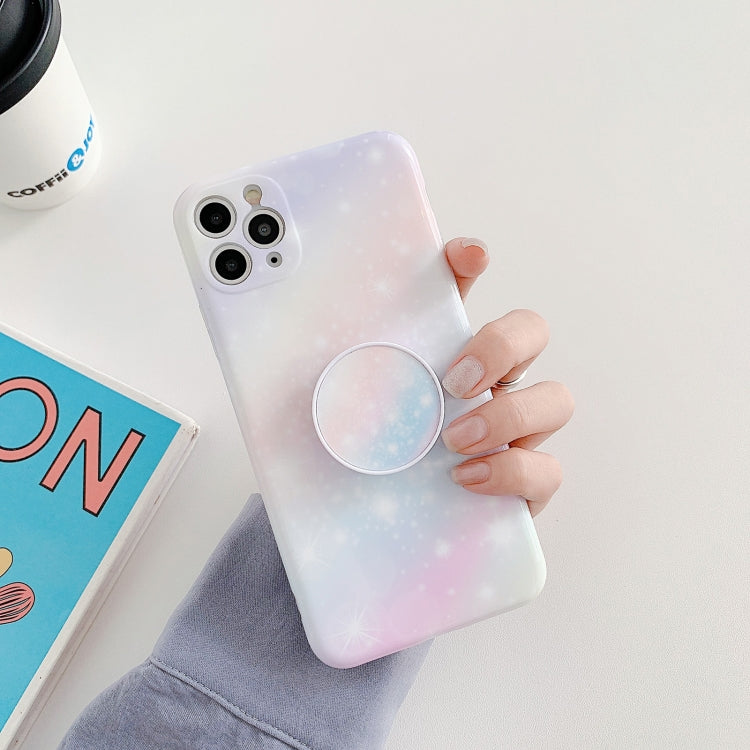 For iPhone 12 Pro Shockproof Colorful Glitter Marble Protective Case with Folding Holder