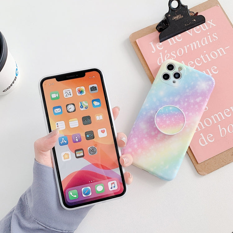 For iPhone 12 Pro Shockproof Colorful Glitter Marble Protective Case with Folding Holder