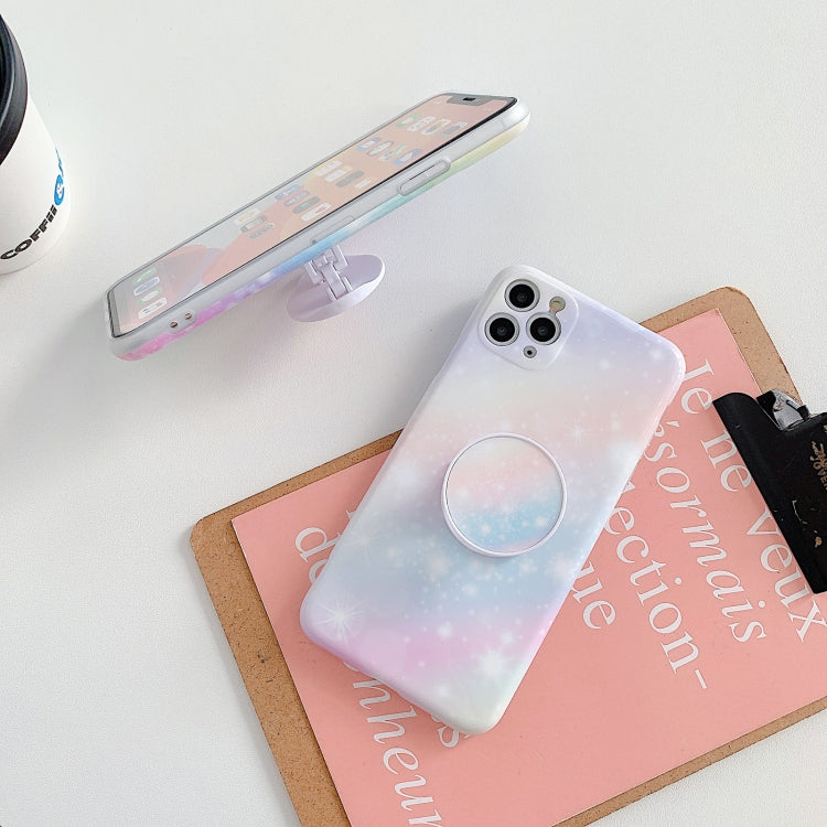 For iPhone 11 Pro Shockproo Colorful Glitter Marble Protective Case with Folding Holder