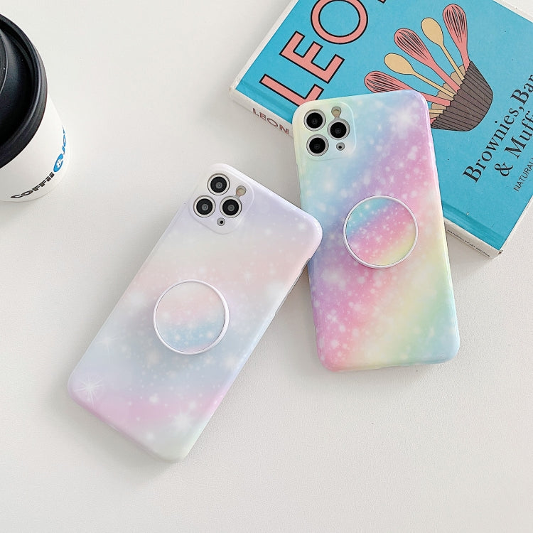 For iPhone 11 Pro Shockproo Colorful Glitter Marble Protective Case with Folding Holder