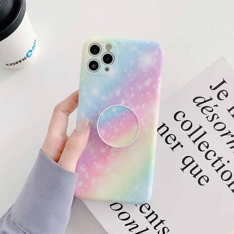 For iPhone 11 Shockproo Colorful Glitter Marble Protective Case with Folding Holder