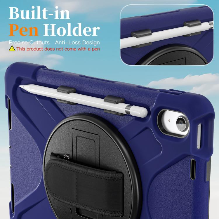 For iPad 2025 / 2022 Rotatable Holder Silicone Hybrid PC Tablet Case with Shoulder Strap & Pen Slot
