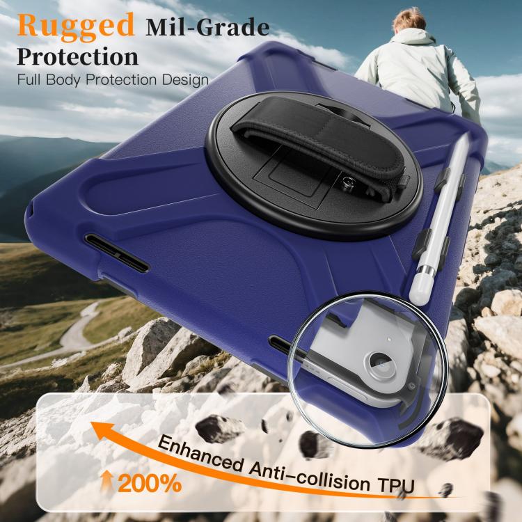 For iPad 2025 / 2022 Rotatable Holder Silicone Hybrid PC Tablet Case with Shoulder Strap & Pen Slot