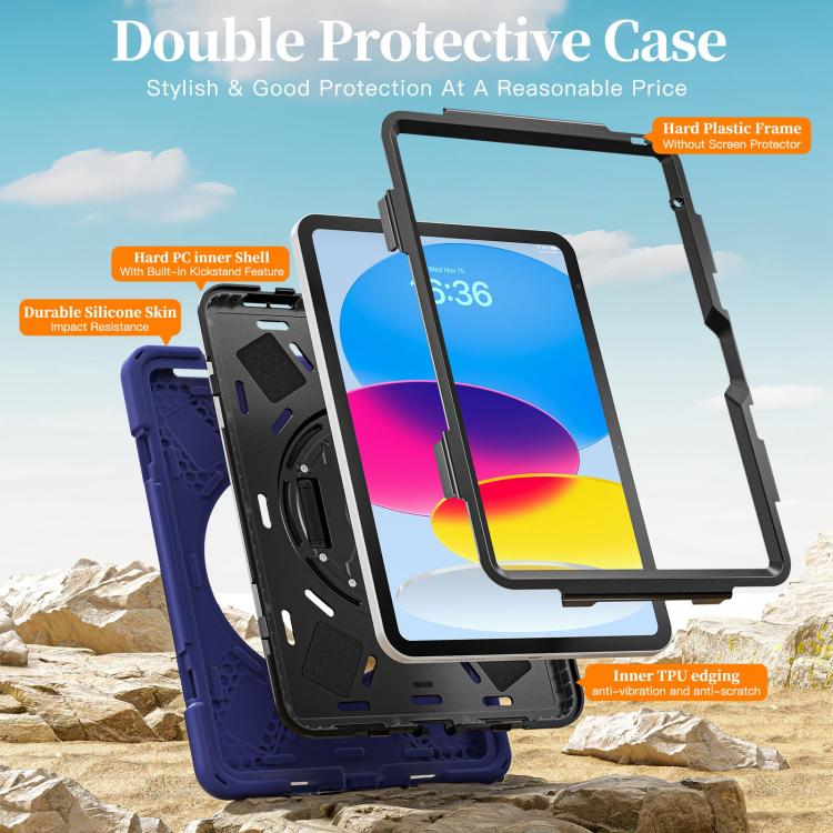 For iPad 2025 / 2022 Rotatable Holder Silicone Hybrid PC Tablet Case with Shoulder Strap & Pen Slot