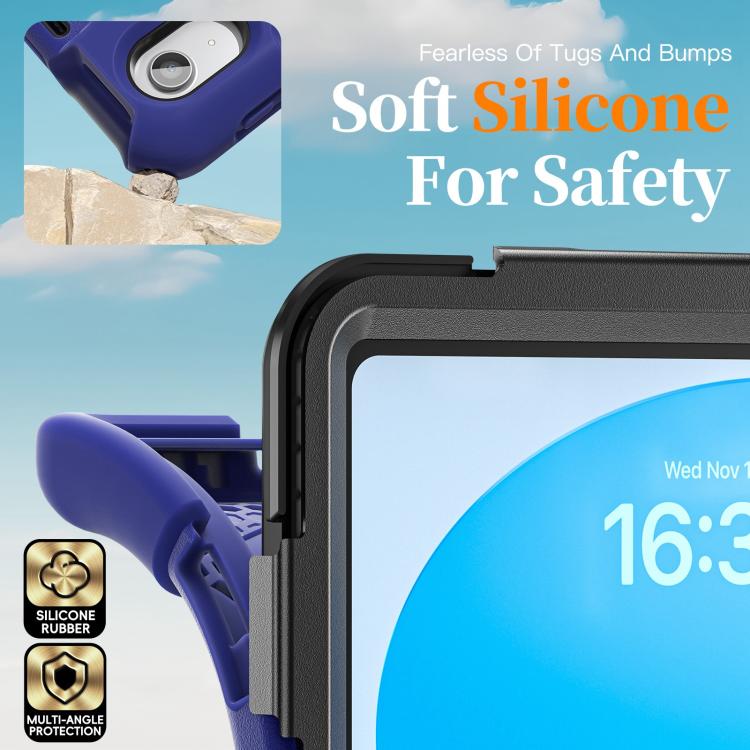 For iPad 2025 / 2022 Rotatable Holder Silicone Hybrid PC Tablet Case with Shoulder Strap & Pen Slot