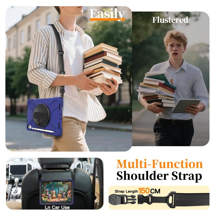 For iPad 2025 / 2022 Rotatable Holder Silicone Hybrid PC Tablet Case with Shoulder Strap & Pen Slot