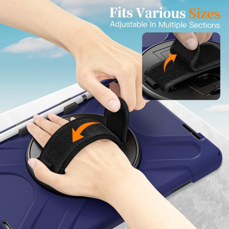 For iPad 2025 / 2022 Rotatable Holder Silicone Hybrid PC Tablet Case with Shoulder Strap & Pen Slot